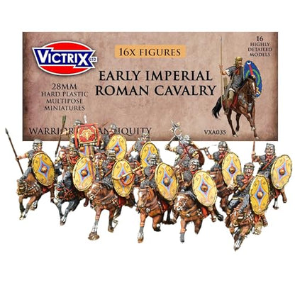 Wargames Delivered - Victrix Early Imperial Roman Cavalry Set with Bonus Miniature STL Download - 16 Highly Detailed 28mm Miniatures with Javelins, Shields, and Campaign Gear for Roman Wargaming