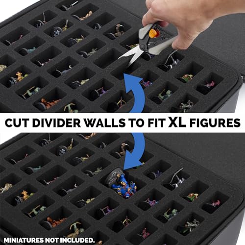 CASEMATIX Miniature Carrying Case - 144 Slot Miniature Storage Case with Four Impact-Absorbing Foam Trays For Minis, Adjustable Shoulder Strap, ID Card Holder and More!
