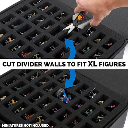 CASEMATIX Miniature Carrying Case - 144 Slot Miniature Storage Case with Four Impact-Absorbing Foam Trays For Minis, Adjustable Shoulder Strap, ID Card Holder and More!