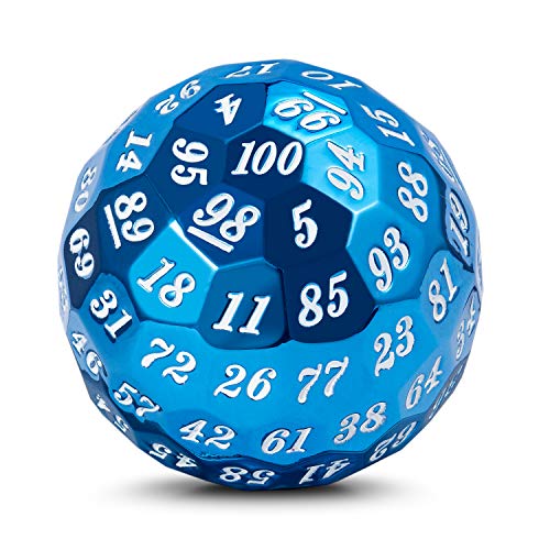 DNDND Blue D100 Dice Set, Single Metal 100 Sided Die with Metal Case and Velvet Pouch for Table Games (Blue with White Number) - color: Blue With White Number