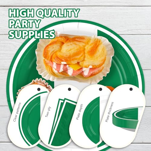 96 Pcs Nigeria Flag Themed Party Decorations, Serves 24 | Green White Plates and Napkins Nigerian Independence Day Tableware for African Cultural National Day Soccer Party Supplies - style: Nigeria Themed Plates m