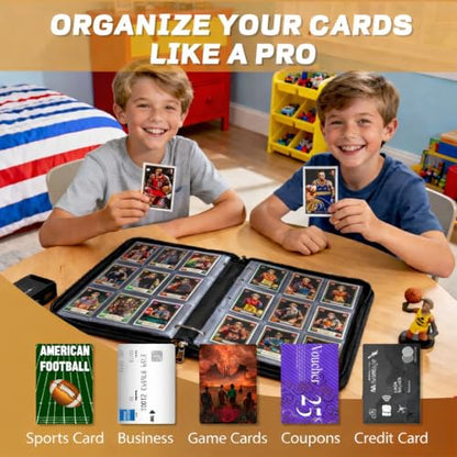 Basketball Card Binder with Sleeves, 9-Pocket Portable Card Protectors Album Holder Book with Zipper, Fits 900 Cards with 50 Removable Sleeves, Basketball Cards Display Storage Carrying Case -02 - color: Basketball-02