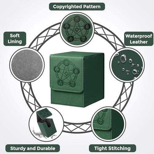 Card Deck Box with 2 Dividers, MTG Commander Deck Box Holds 100+ Double-Sleeved Cards, Leather Magnetic Deck Case Compatible with Magic TCG CCG Cards, Green - color: 2. Green, size: 100 Double-sleeved Cards Vertical