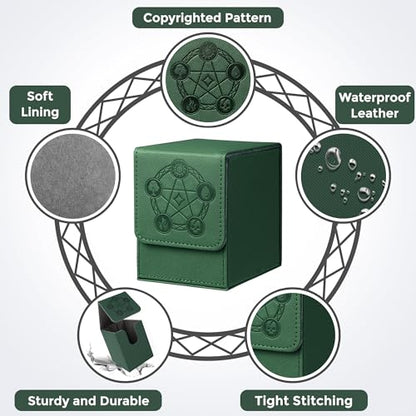 Card Deck Box with 2 Dividers, MTG Commander Deck Box Holds 100+ Double-Sleeved Cards, Leather Magnetic Deck Case Compatible with Magic TCG CCG Cards, Green - color: 2. Green, size: 100 Double-sleeved Cards Vertical