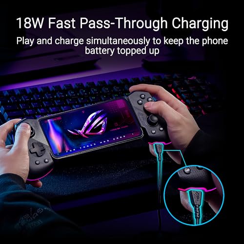 ASUS ROG Tessen Mobile Gaming Controller – Android Phones ONLY, Foldable, Compact, Wired USB-C, Programmable, Fast Charging, RGB – for Call of Duty: Warzone Mobile, Minecraft, Roblox, 350+ Games