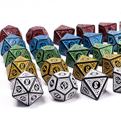 5 Sets Dice DND, Polyhedral Dice Set (35pcs) with Leather Dice Bag, D&D Dice Set for Dungeons and Dragons, RPG Table Games (Window Lattice Carved Series) - color: 5sets-window Lattice