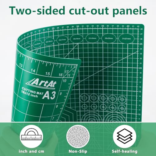 ArtAt Self Healing Cutting Mat:【10 Pack Cutting Mat 12″x 18″】 Green Double Sided Non-Slip 5 Layers PVC Durable Craft Sewing A3 Mat for Rotary Cutter - color: Green, size: 18"L x 12"W（10pcs）