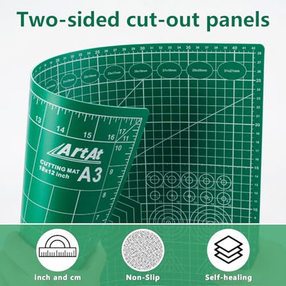 ArtAt Self Healing Cutting Mat:【10 Pack Cutting Mat 12″x 18″】 Green Double Sided Non-Slip 5 Layers PVC Durable Craft Sewing A3 Mat for Rotary Cutter - color: Green, size: 18"L x 12"W（10pcs）