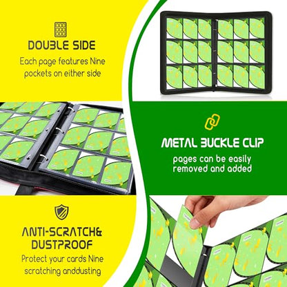 Trading Card Binder 9 Pocket,900 Pocket Card Collection Binder with 50 Removable Sleeves,PU Waterproof Top Card Book,3-Ring Zipper Collectible Trading Card Album for MTG/TCG/Card Holder Gift(Green) - color: Green, size: Large