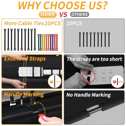 Under Desk Cable Management Tray No Drill,36Inch Cable Management,Black | Clamp and Screw Mount Cable Management Tray, Extra Large Capacity Desk Cable Management, Fabric Wire Management for Office - color: Black, size: 36"L x 5.5"W