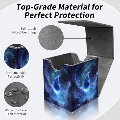 BVDIKMI Card Deck Box for MTG, Card Storage Box Fits 100+ Single Sleeved Cards, PU Leather Strong Magnet Card Deck Case Holder for Magic Commander TCG CCG, Galaxy Drop - color: Galaxy Drop