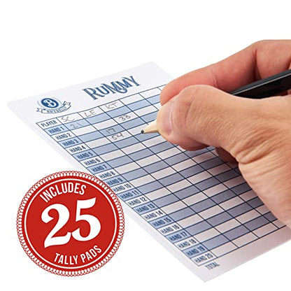 Rummy Card Game Kit - Classic Family Melding Game for 2-6 Players - Two Plastic-Coated Poker-Size, Standard Index Decks of 54 Cards + 25 Tear-Away Score Pads + Full Instructions for Gin Rummy