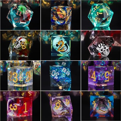 Mystery Dice Set – 7 Pcs Sharp Edge Resin Polyhedral Dice + 1 Dice Bag | Random Style Handmade Sharp‑edged Resin DND Dice, Gifts for D&D, Pathfinder, MTG, Game Night, Dice Goblins, RPG Players & DMs - style: 1 bag Resin Mystery Dice