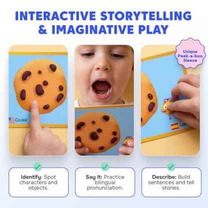 Kidrox 100 First Words Flash Cards for Toddlers, English with Spanish Learning Cards, Preschool Vocabulary & Speech Development Toy with Peek-a-Boo Sleeve for Memory Enhancement & Pattern Recognition - style: First 100 Words