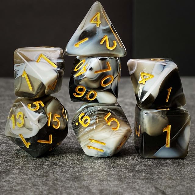 Sage’s Portal Stones DND Dice Set Acrylic Opaque 7-PC Polyhedral DND Dice Set for Dungeons and Dragons D&D Sage’s Cantrips RPG Tabletop TTRPG (White/Mica) - color: White/Mica