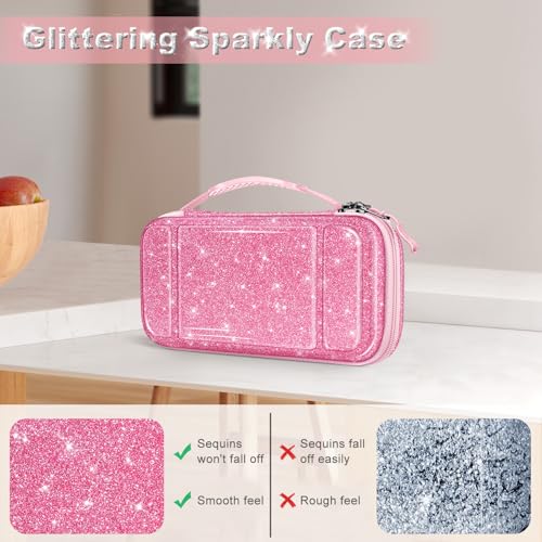 FINTIE Shockproof Carrying Case for Nintendo Switch Lite 2019 | Hard Shell Protective Cover, Portable Travel Storage Bag, Game Card / Micro SD Card Slots, Inner Pocket, Glittering Pink - color: Glittering Pink