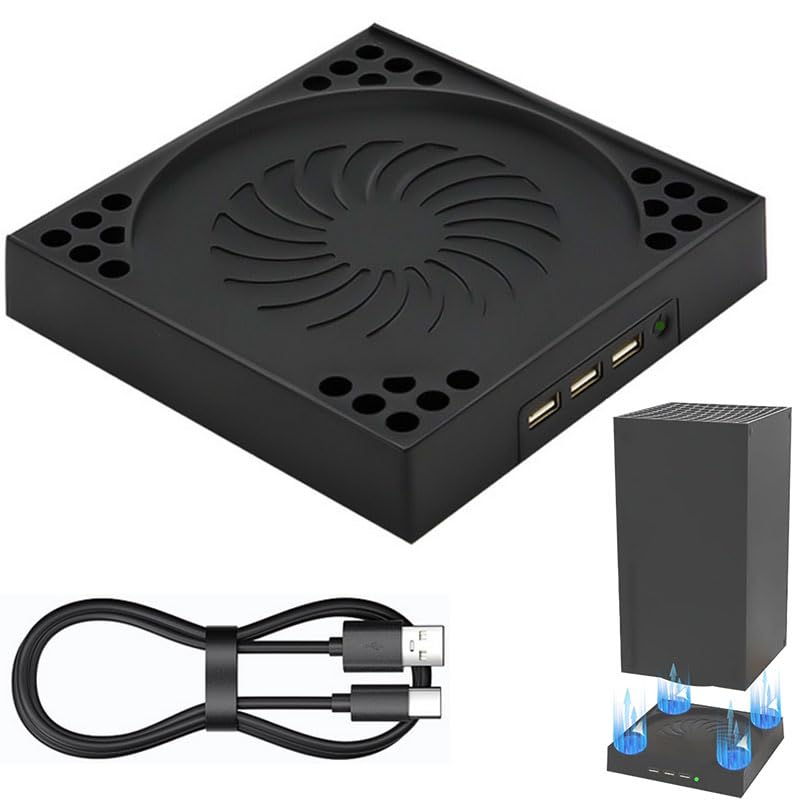Cooling Fan for Xbox Series X，Desktop Cooling Stand Built-in 2 Turbo Fans with Adjustable air Speed 3 USB Ports USB-C Cable Included