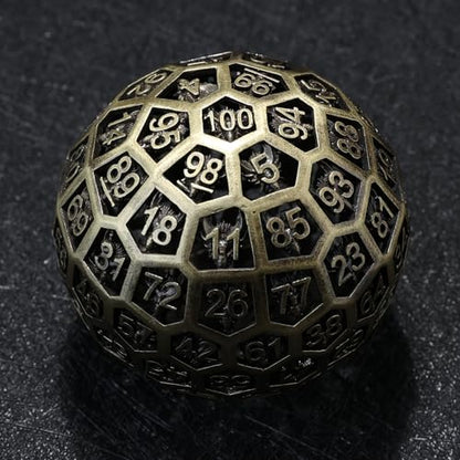 Enchanted Hollow Metal D100 Dice - 50mm DND Dice for d&d RPG & Tabletop Games for Gamers Dm with a Leather Bag (Bronze) - color: D100 Bronze