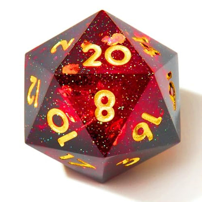 Single D20 Dice-22MM 20 sideds DND Resin Sharp Edged Resin Dice for Dungeons and Dragons, RPG, Polyhedral D&D Dice, Roleplaying Games MTG Table Games - color: D20-black Red