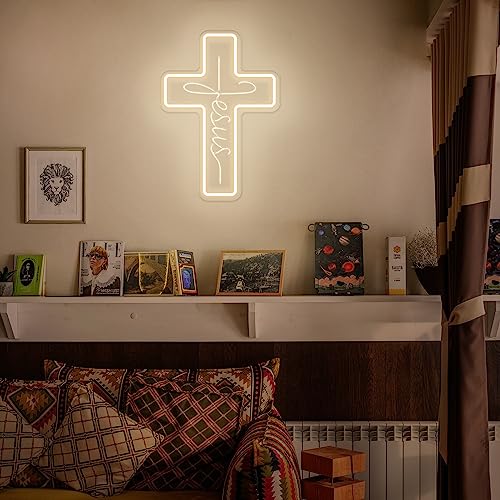 Cross Neon Signs Jesus Neon Signs LED Wall Decor for Bedroom Living Room Weddings, Dimmable Light Sign for Home Decor, Religious Events, Christmas Easter Celebrations Gifts (Jesus Cross) - style: Cross Warm White