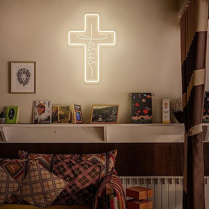 Cross Neon Signs Jesus Neon Signs LED Wall Decor for Bedroom Living Room Weddings, Dimmable Light Sign for Home Decor, Religious Events, Christmas Easter Celebrations Gifts (Jesus Cross) - style: Cross Warm White