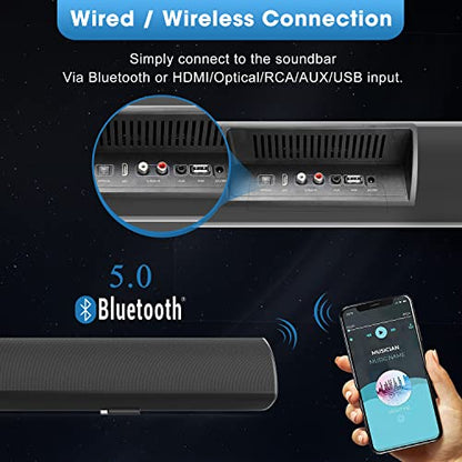 BESTISAN Soundbar, TV Sound bar with Bluetooth 5.0, Optical AUX HDMI Connection, 28 Inch,3 EQs, 110dB Surround Sound Bar Home Theater Audio Soundbar System for TV - color: 28inch grossy black