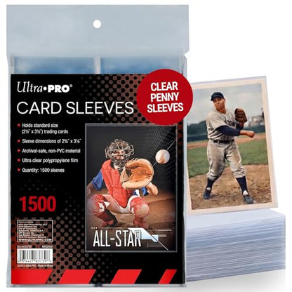 Ultra Pro Penny Sleeves for Trading Cards – 2.5" x 3.5" Standard Size – Clear Soft Card Sleeves – Non PVC Polypropylene – Trading Card Protectors for Sports & Collectible Cards – 3 Pack of 500 (1500)