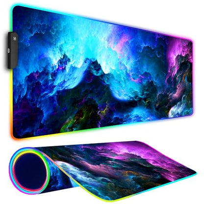 RGB Gaming Mouse Pad, Large Mousepad with Led Light, Keyboard Pad Gaming Accessories for Desk, Non-Slip Rubber Base Big Mouse Mat for Gamer, 31.5 X 11.8 Inch, Dazzling Galaxy - color: 02 Dazzling Galaxy