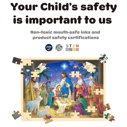 Wooden Puzzles for Kids Ages 3-5, Baby in The Manger 100 Piece, Christmas Religious Holy Nativity Jigsaw - style: 100 Piece
