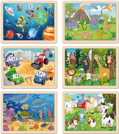Wooden Puzzles for Kids Ages 3-5, 6 Packs 24 PCs Jigsaw Puzzles Preschool Educational Brain Teaser Boards Toys Gifts for Children, Wood Puzzles for 3 4 5 6 Year Old Boys Girls - color: 6 Packs Wooden - 24 Pieces Each - Various Themes