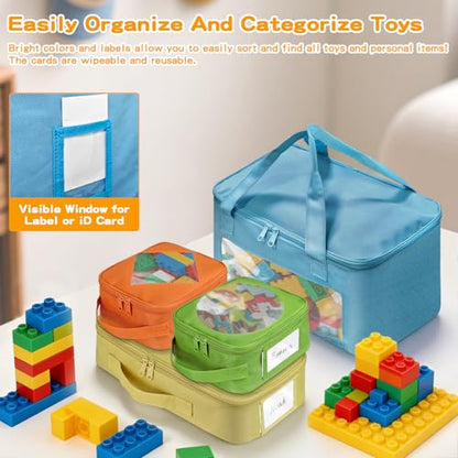 4 PCS Visible Magnetic Tiles Storage Bags, Toy Storage Bags with Label for Home School, Carrying Case for Building Bricks, Puzzle, Board Games, Toy Car and Other