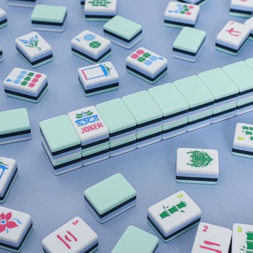 Jongyance American Mahjong Set(4 Layer) with Blue Carrying Bag, 160 Engraved Acrylic Tiles, 4 All-in-One Rack/Pushers, Mahjong Tiles Set (Ma Jong, Mah-Jongg, Majiang) - color: Green