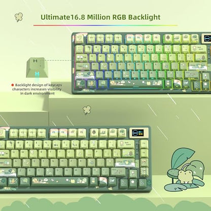 Womier SK80 75% Keyboard with Color Multimedia Display Mechanical Keyboard | Gaming Keyboard Cute Green Frog Wired Hot Swap Gasket Mount RGB Custom Key board, Pre-lubed Stabilizer for Mac/Win, Green - color: Green