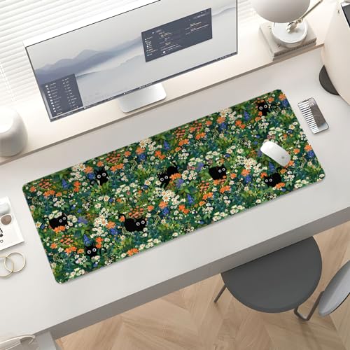 Mousepad Desk Mat Gaming Large Keyboard Cute Office Desktop Computer Laptop Cat Flawer XXL Long Giant Big Kawaii Aesthetic Girly Pretty Design Women Girl Gamer Oversized Wide 30x12'' Mousepad - color: Cat Garden