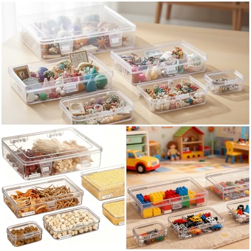 28 Pieces Mixed Sizes Rectangular Clear Plastic Storage Box | Empty Mini Containers, Hinged Lids, For Small Items, Craft Projects - size: Mixed Sizes