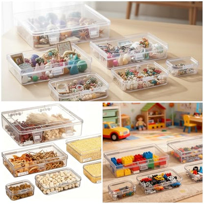 28 Pieces Mixed Sizes Rectangular Clear Plastic Storage Box | Empty Mini Containers, Hinged Lids, For Small Items, Craft Projects - size: Mixed Sizes