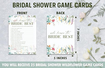 Who Knows The Bride Best Game Cards, Wildflower Bridal Shower Games Card, Floral Wedding Shower Games Set, 25 Game Cards for Bridal Shower Wedding Bachelorette Engagement, 02 - style: Who Knows The Bride Best