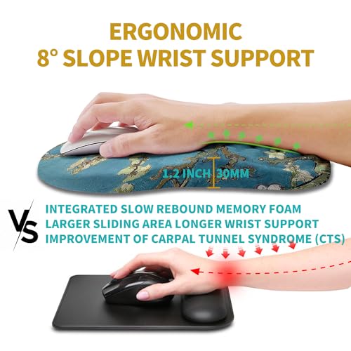 Hokafenle Ergonomic Mouse Pad Wrist Support, Wrist Rest Mousepad for Carpal Tunnel Pain Relief with Integrated Memory Foam Slope Massage Bulge (11.8x7.9 inch,Apricot Flower - color: KM14-Apricot Flower