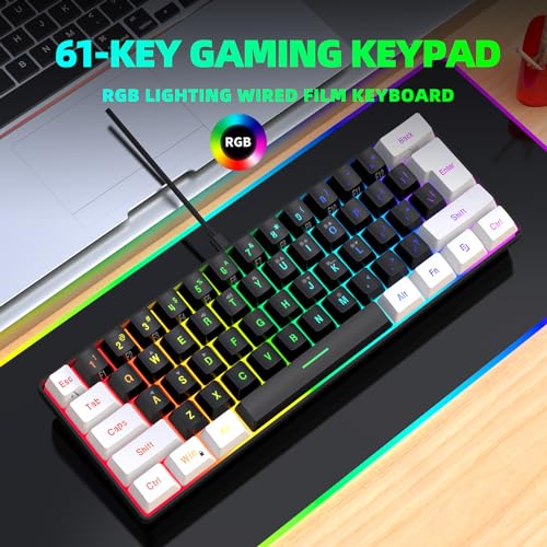 Snpurdiri 60% Wired Gaming Keyboard, Small RGB Backlit Membrane Gaming Keyboard, Ultra-Compact Mini Waterproof Keyboard for PC Computer Gamer White and Black - color: White and Black
