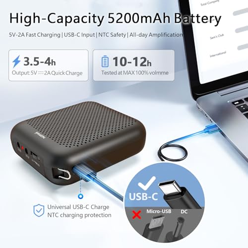 Voice Amplifier with Bluetooth, Portable Speaker with Microphone | Wireless Microphone Headset Speaker for Teacher, Mini Megaphone Sound Amplifier for Classroom, Tour Guides, Speaking - color: Black - 15W
