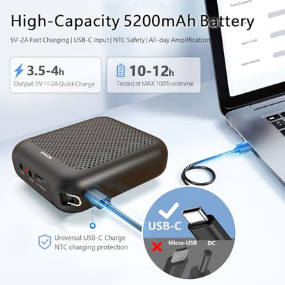 Voice Amplifier with Bluetooth, Portable Speaker with Microphone | Wireless Microphone Headset Speaker for Teacher, Mini Megaphone Sound Amplifier for Classroom, Tour Guides, Speaking - color: Black - 15W