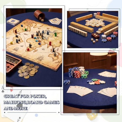 Newwiee Blue 36 Inch Felt Card Game Tablecover Round 36in to 48in Tablecloth Poker Table Cover Round Elastic Table Mat for Playing Cards Mahjong - color: Blue