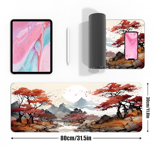 Cherry Blossom XL Mouse Pad,Large Mouse Pad Gaming 31.5 x 11.8 in Mouse Mat Desk Pad,Extended Keyboard Mousepad Large Desk Mat with Non-Slip Rubber Base and Stitched Edge for Home Office - color: Cherry Blossom2