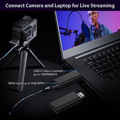 4K HDMI to USB 3.0 Video Capture Card, 4K Cam Link Card Game Capture Card Adapter Screen Record Capture Device for Streaming, Gaming, Video Conference, Teaching, Live Broadcasting