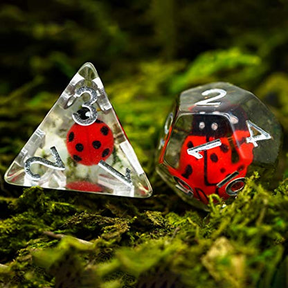 Cusdie 7-Die DND Dice, Polyhedral Dice Set Filled with Animal, for Role Playing Game D&D Dice (Ladybug) - color: Ladybug