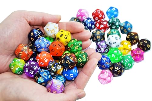 SmartDealsPro 50-Pack D20 20 Sided Dice Polyhedral Dice with Pouch for DND RPG MTG Table Game (D20, Mix Color) - color: Mix Color, style: D20