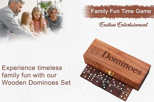 T one Dominos Set for Adults with Wooden Box(28 Tiles) | Dominos for Kids | Family Party Game | Gift for Birthday/Christmas/Father Day (Design-1)