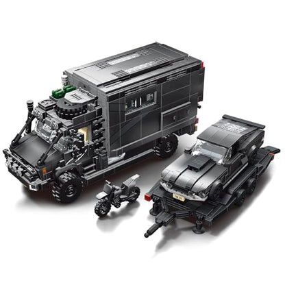 APAWR Black RV Car Building Blocks Toys Boys or Adults Kits，Rotatable Side Door & Quick-Release Roof, Liftable Tailgate Model Detailed Interior Furniture Building Set Raceing Car Model 2135 Pieces - color: Black