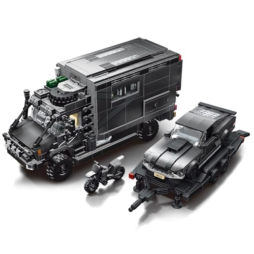 APAWR Black RV Car Building Blocks Toys Boys or Adults Kits，Rotatable Side Door & Quick-Release Roof, Liftable Tailgate Model Detailed Interior Furniture Building Set Raceing Car Model 2135 Pieces - color: Black