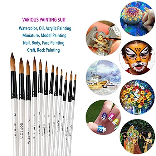 GETHPEN Acrylic Paint Brushes Set,12PCS Round-Pointed Tip Paint Brushes | Round-Pointed Tip Artist Paint brushes, Acrylic, Watercolor, Oil Painting, Canvas, Rock, Models, Face Body Art and DIY Crafts - style: Round